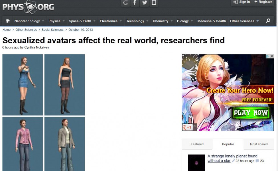 PhysOrg sexualized avatars screenshot